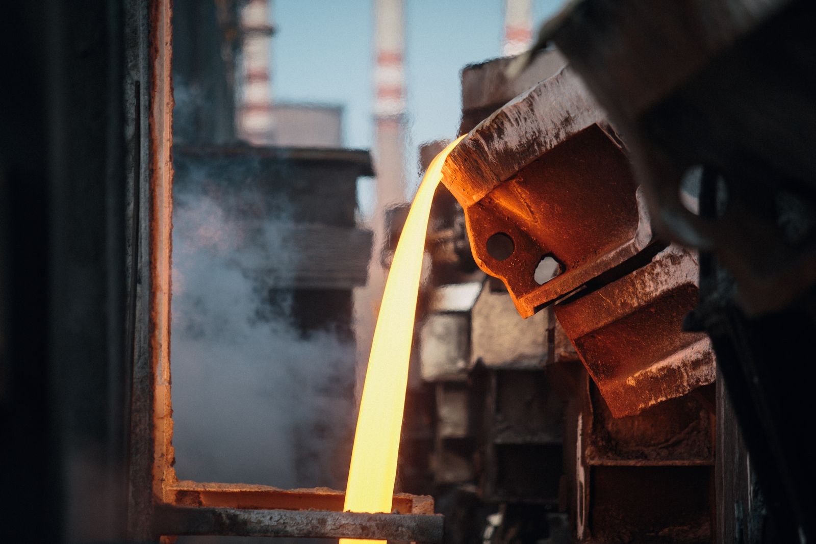 Molten steel being poured at a steel plant